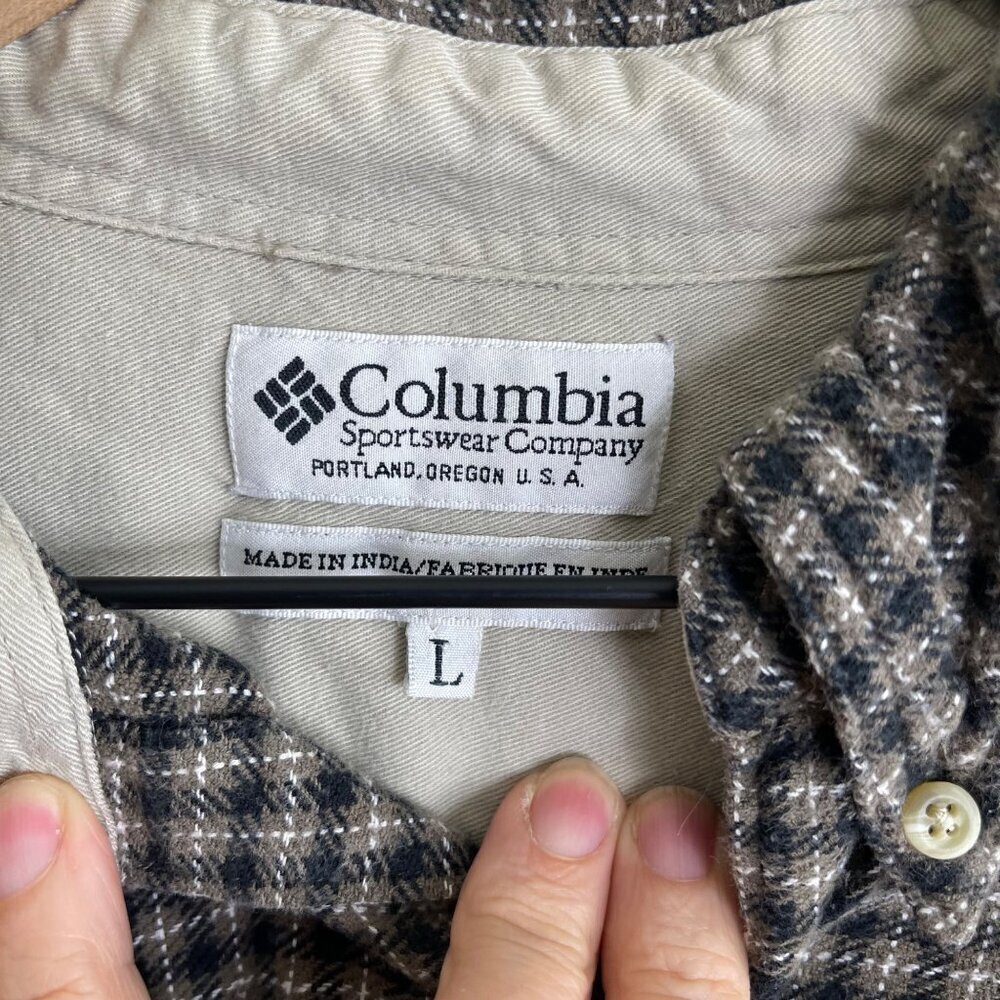 Columbia Mens Long Sleeve Plaid Button-Up Shirt L Black/White Cotton Blend - Picture 5 of 9